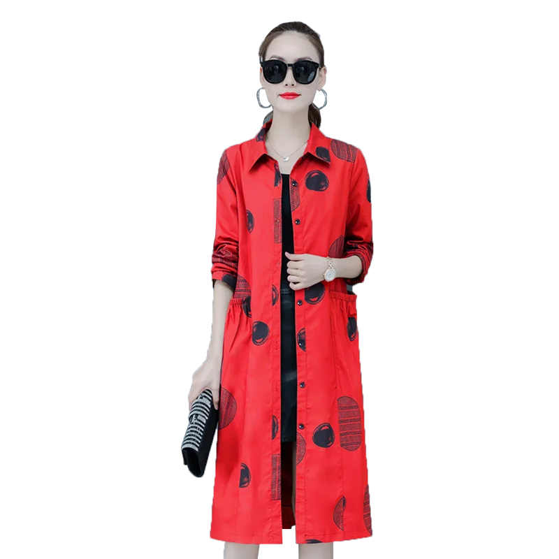 #5660 черный красный коричневый с принтом пальто для женщин Элегантное длинное