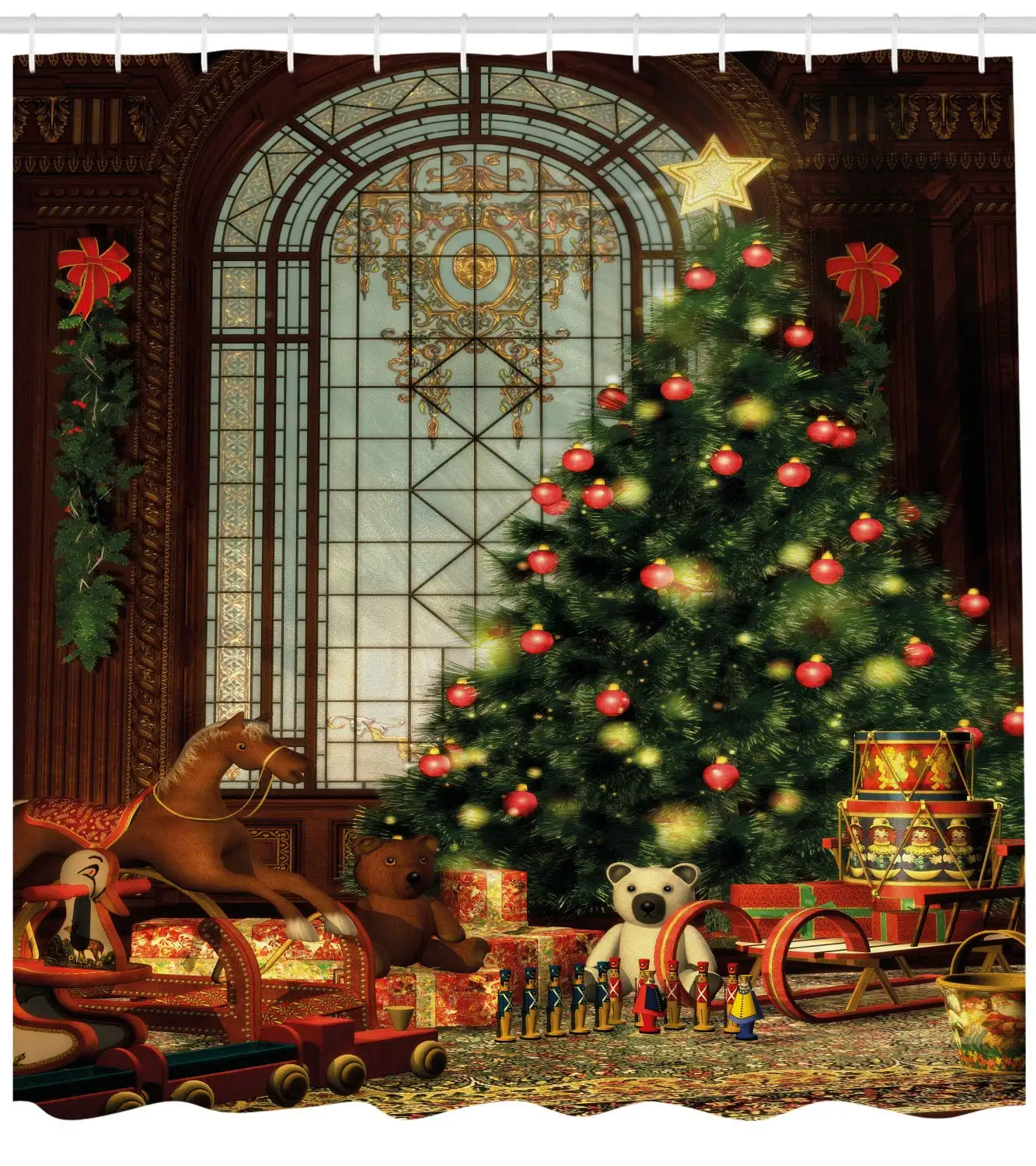 Рождественская занавеска для душа винтажная атмосфера большое старомодное окно