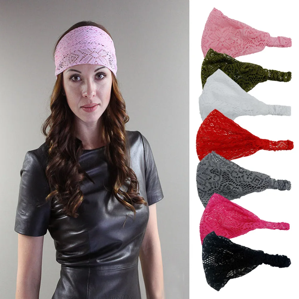 

New Fashion European Style Ladies Casual Elastic Broadband Hollow Lace Headband Female Hair Accessories