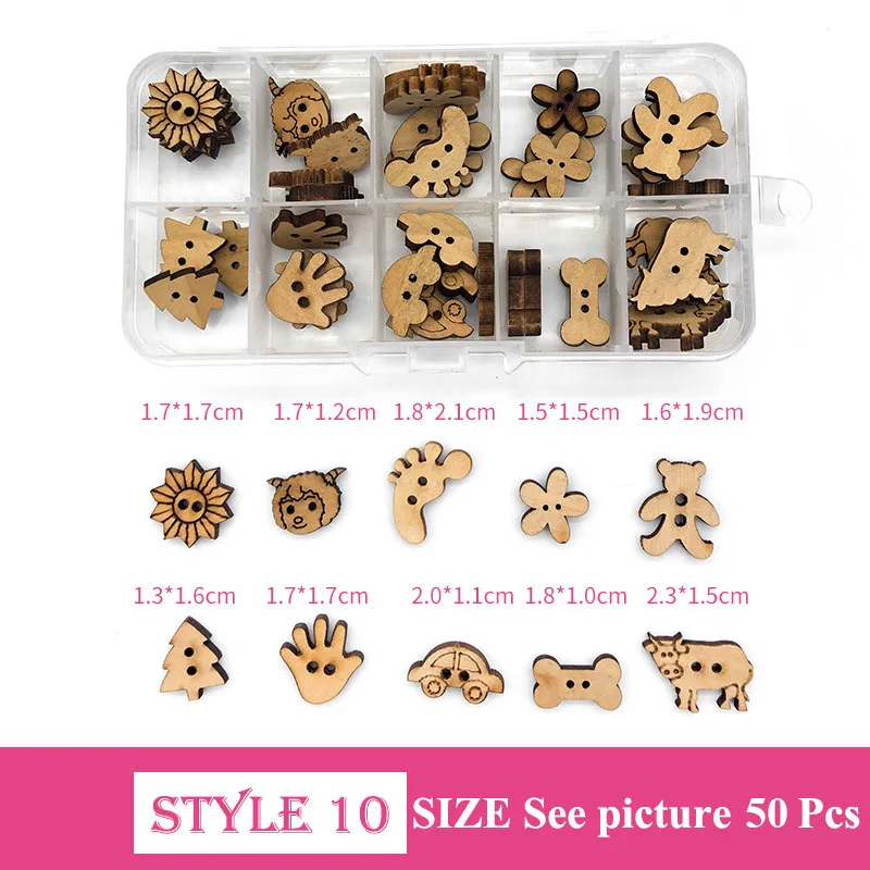 150 Pcs 10-15 mm Resin/Wooden Buttons 2 Holes 15mm Mixed Wood Buttons Sewing Accessories for Clothing Decoration DIY Boxed - Цвет: 10