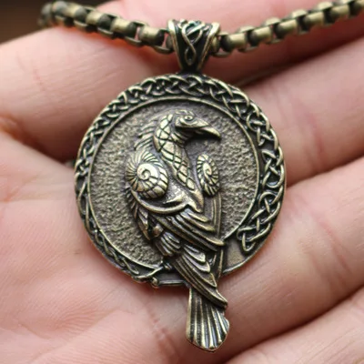 antique bronz3 Викинг один Ворон славянский амулет скандинавский талисман Викинг-волк голова с кулон с вороном черная птица Кельт ожерелье с вороной языческие украшения - Окраска металла: antique bronz3