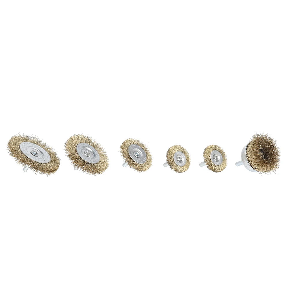 

New 6 Pcs Brass Coated Brush Steel Wire Wheels Brushes Drill Rotary Tools Polishing Rotary Tools Metal Rust Removal Brush Set