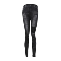 2021 new high waist faux denim jean leggings slim elastic seamless skinny pencil pant female workout running leggings