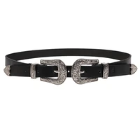 new hot belt fashion vintage pu leather belts for women rock high quality weight double buckle waist strap jeans black waistband