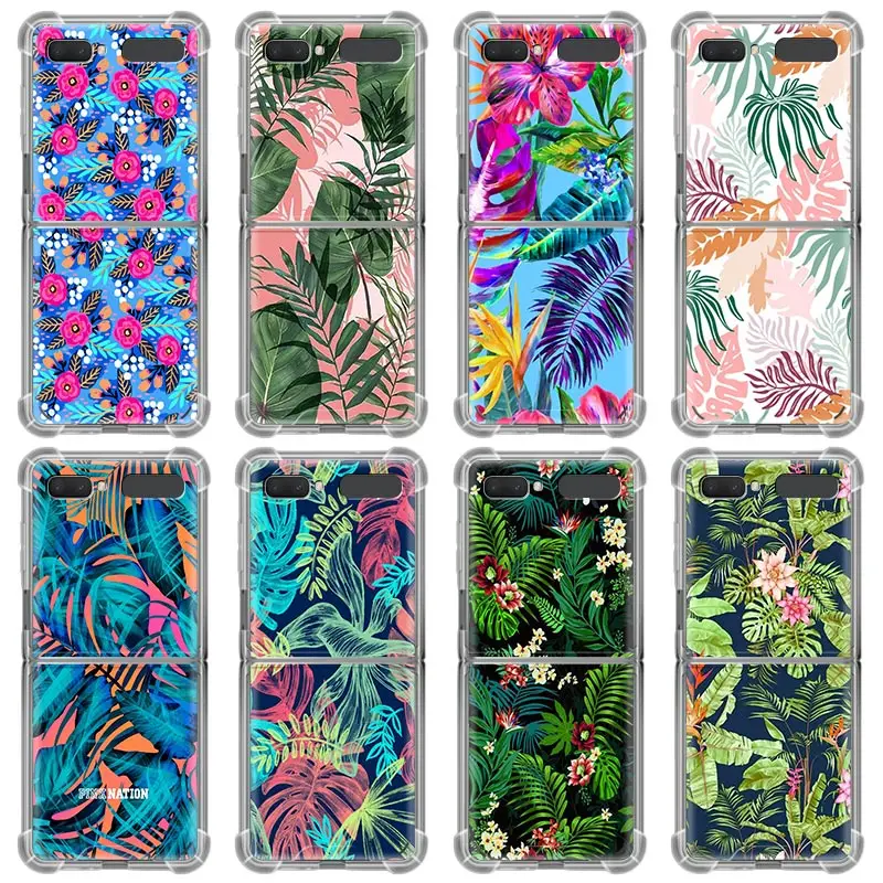 

Luxury Airbag Shockproof Cover Phone Case For Samsung Galaxy Z Flip 5G Z Flip TPU Soft Coque Capa Shell Hot Flower Leaf