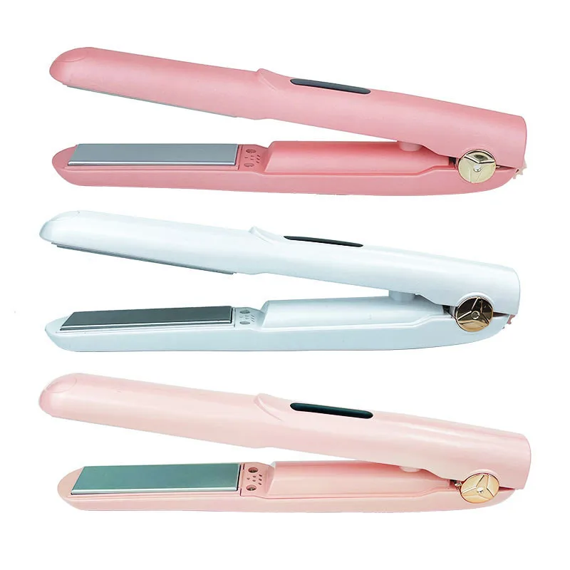 2021 New Hair Curler USB Rechargeable Hair Curling Iron 2 IN 1 LCD Display Cordless Hair Straightener Hair Wave Styling Tools