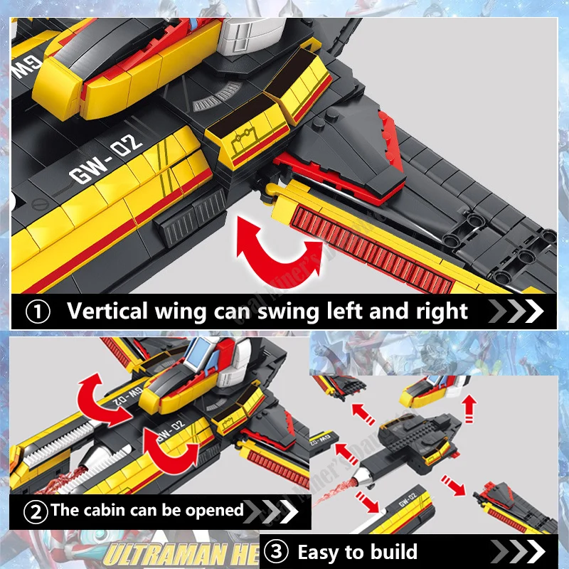 

Japan Super Heroes Ultramantiga Building Blocks With 8 Tiga Figures GUTS WING 2 Fighter Assembly Bricks Toys for Kid Gifts