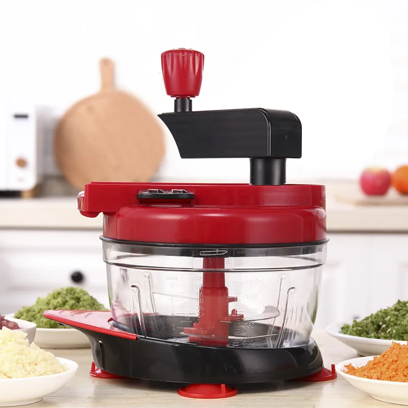 

Multi-function Vegetable Cutter Manual Meat Grinder Household Chopper Machine Mincer 6 Kinds of Blades Switch with Drain Basket