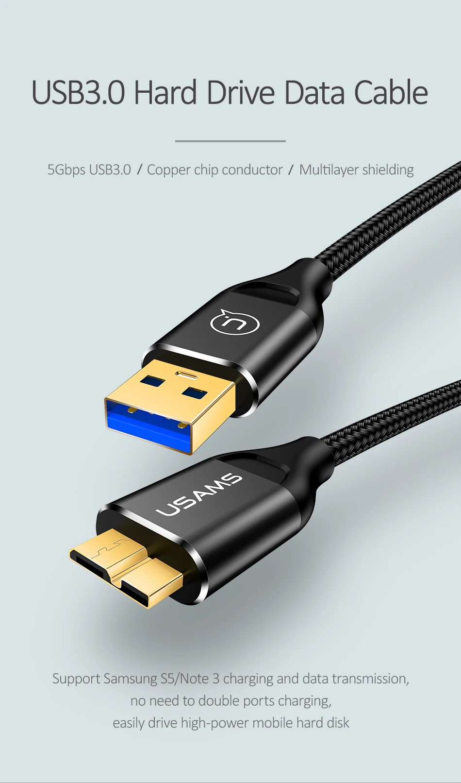 USAMS 5 Гбит/с Micro USB 3,0 кабель для быстрой зарядки типа А к Micro B кабель для передачи данных для samsung S5 Note 3 i9600 G900 Toshiba жесткий диск