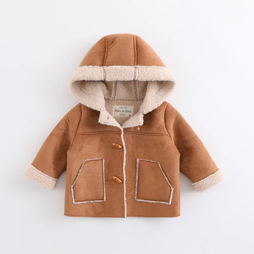 

Children Winter Faux Fur Coat Suede Lambswool Fleece-lined Thicker Warm Lapel Motorcycle Hooded Jacket For Boys Girls A927