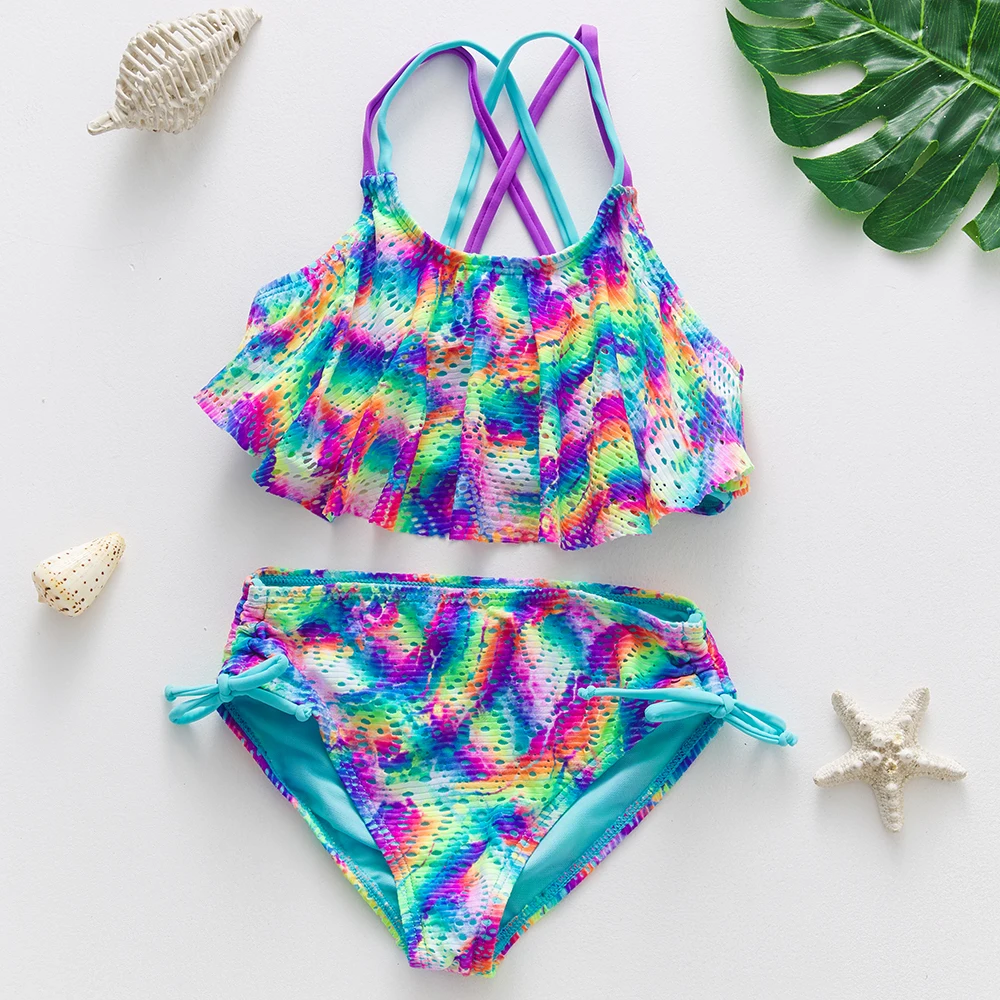 Новый 2021 одежда для купания девочек платье в складку купальник бикини комплект