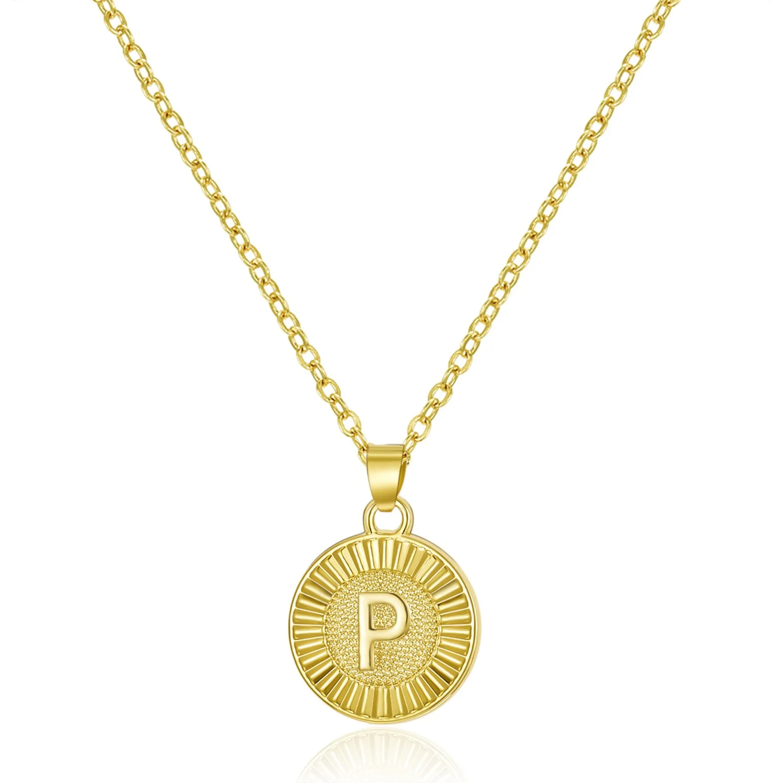 

Round Pendant Necklace Gold Color Round Initial 26 English Letters Capital Charm Temperament Jewelry 40cm(15 6/8") long, 1 Piece