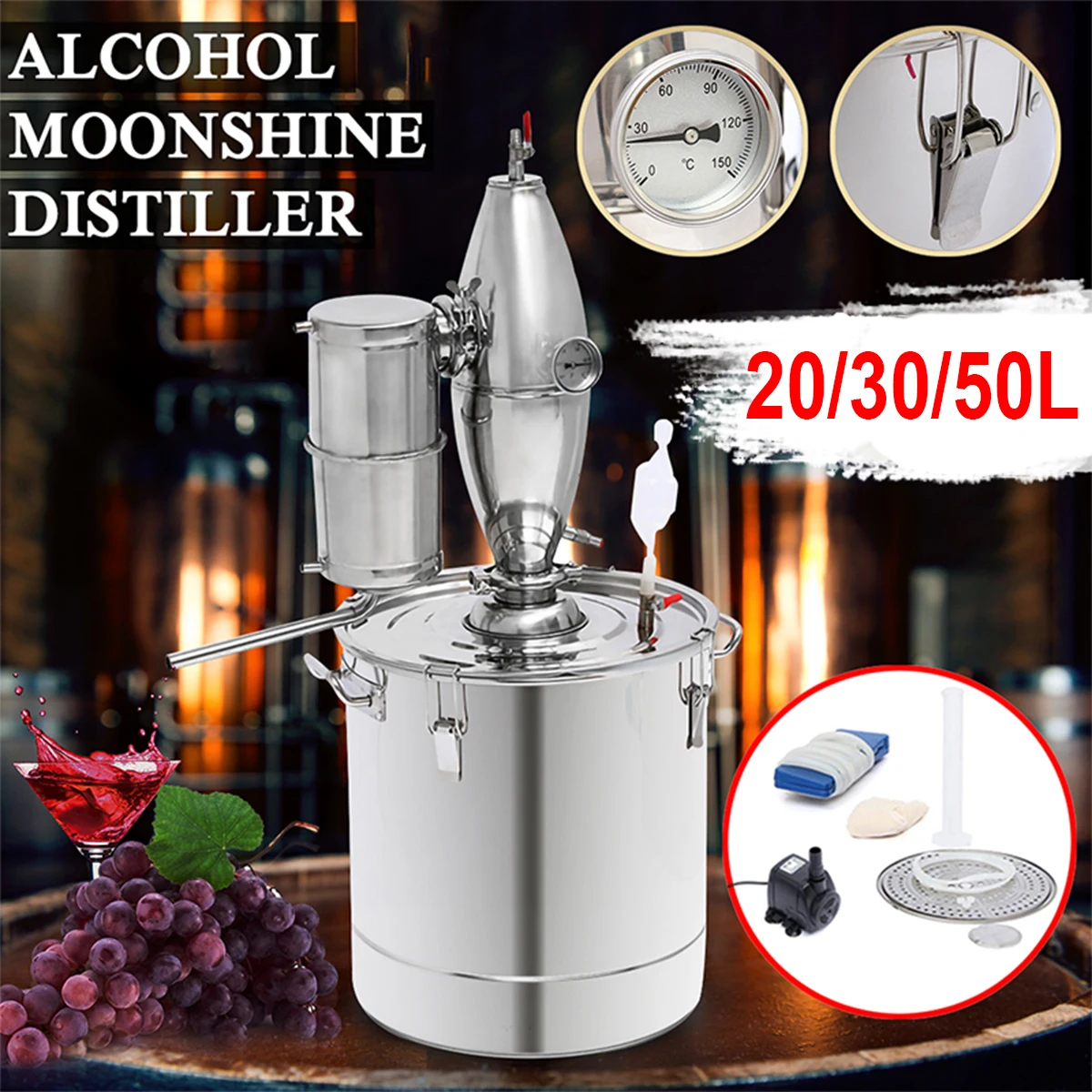 20 Вт 30 50L домашнего пивоварения Moonshine дистиллятор с воздушным охлаждением