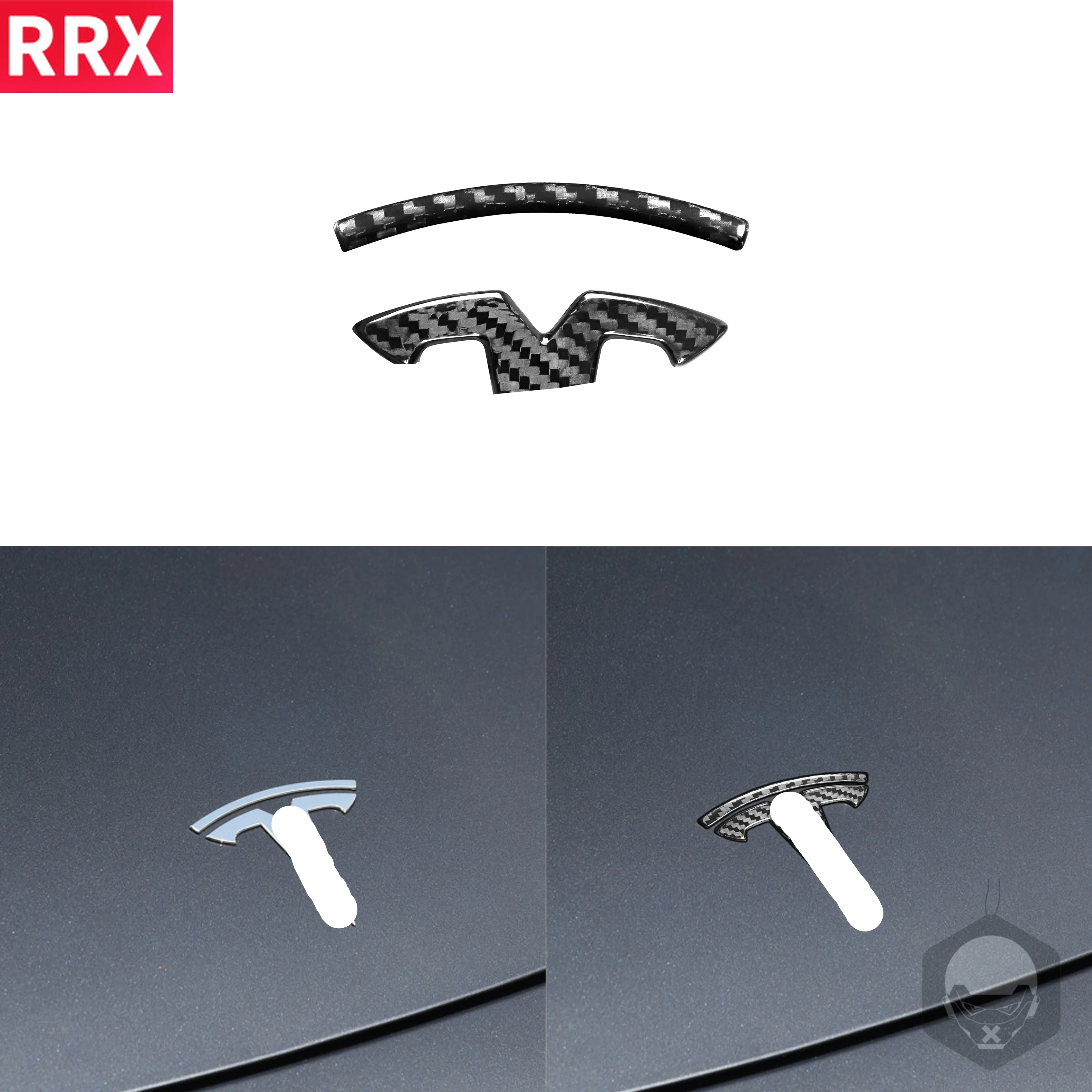 

RRX Black Colors Dry Carbon Fiber Front Rear Signs Logo Stickers Trims Interiors Car Accessories for Tesla Model 3 2018-2019