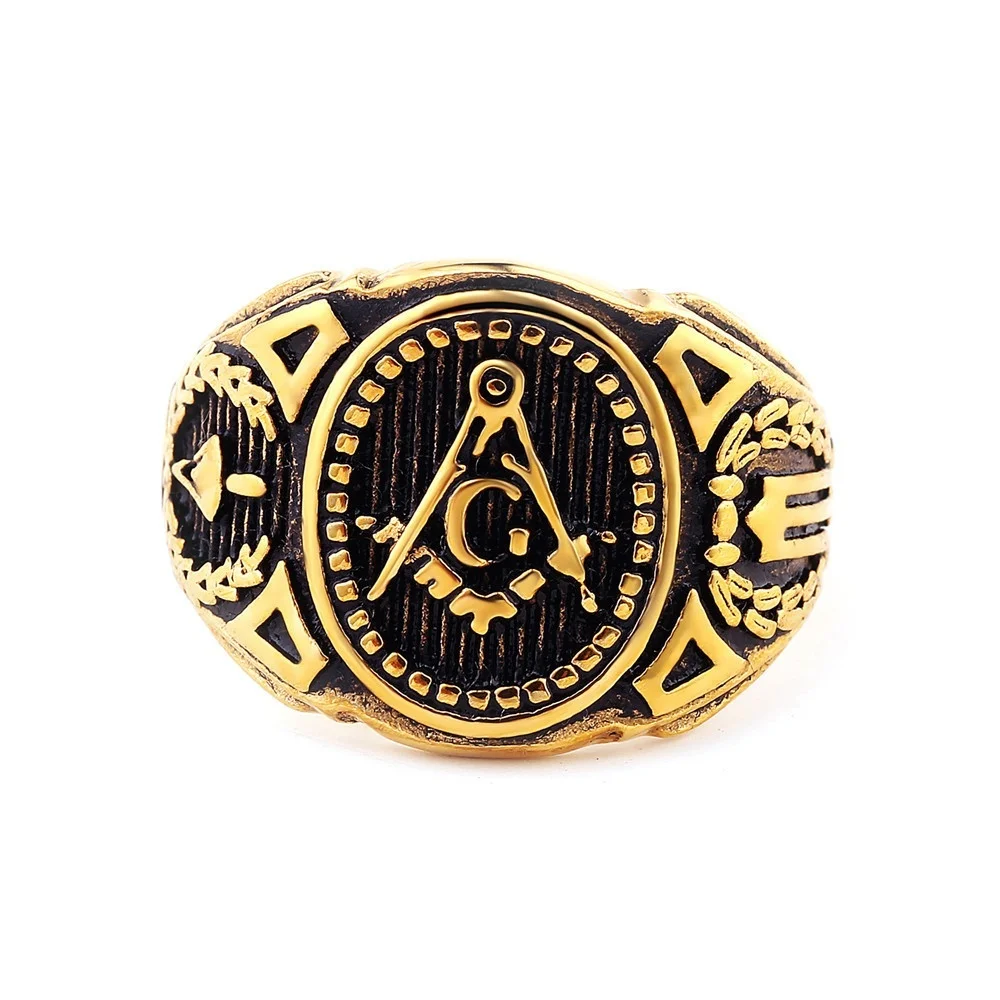 Мужское винтажное масонское кольцо в стиле ретро с большим свободным орнаментом