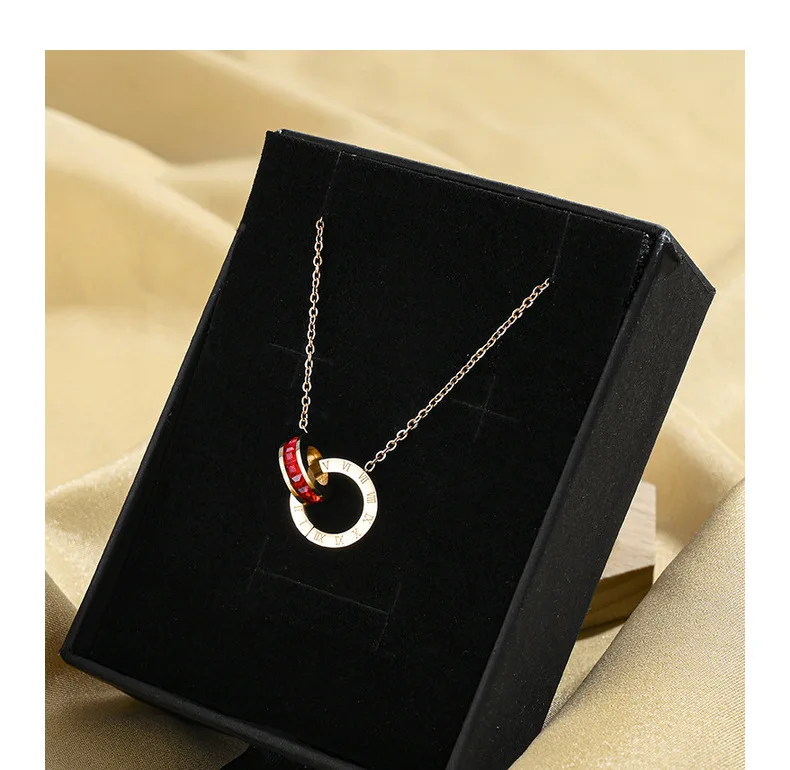 

Rose Gold Roman Numeral Double Ring Flashing Clavicle Chain Necklace, Titanium Steel Short Necklace, Fashion Necklace