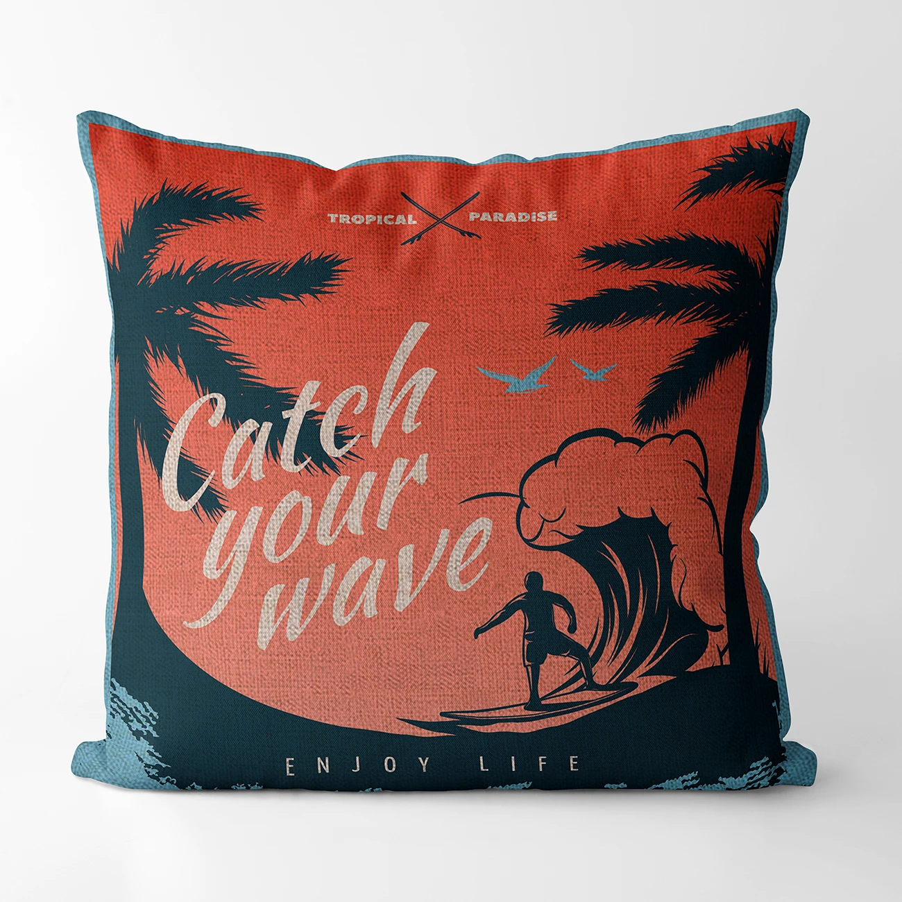 

Чехол для подушки бежевого цвета с принтом из льна