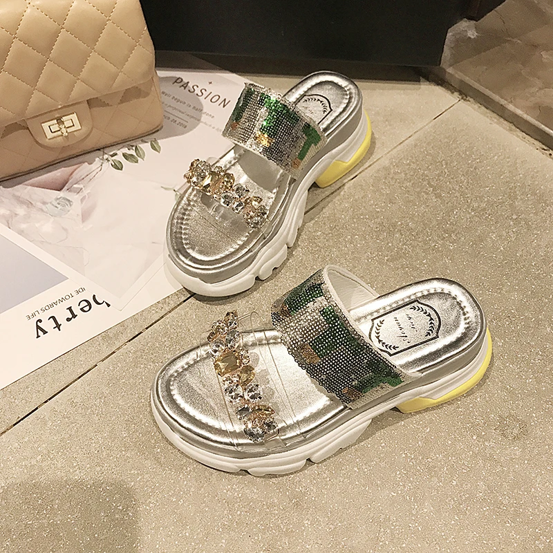 Сланцы Aphixta женские с жемчугом повседневные пляжные шлепанцы на платформе и