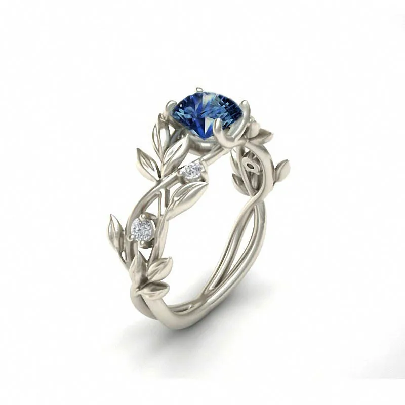 

Luxury Princess Leaf Engagement Ring for Women Girl Blue Stone Copper Material Wedding Zircon Ring Collier Femme