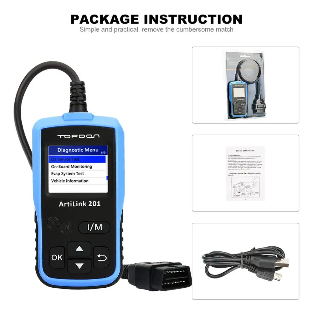 TOPDON arilsink 201 OBD2 автомобильный считыватель кодов полная функция OBD2 AL201 контрольный светильник двигателя(MIL) Live Data Freeze Frame Просмотр данных