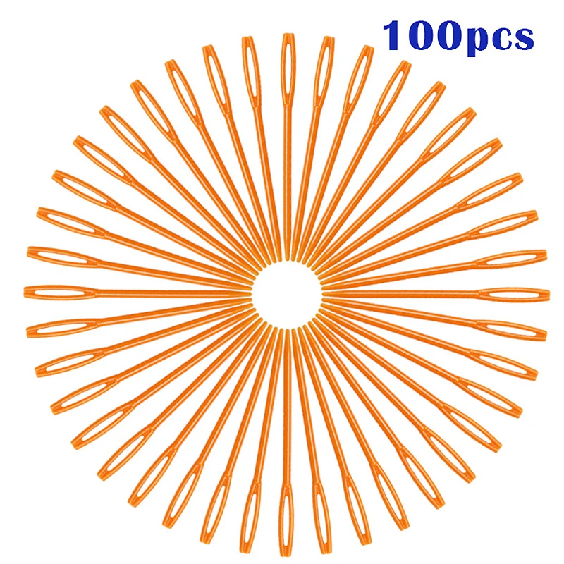 Orange 100 шт 7,2 см пластиковые вязальные крючки для вязания гобелен шерсть спицы для пряжи детей DIY свитер инструменты для плетения - Цвет: Orange