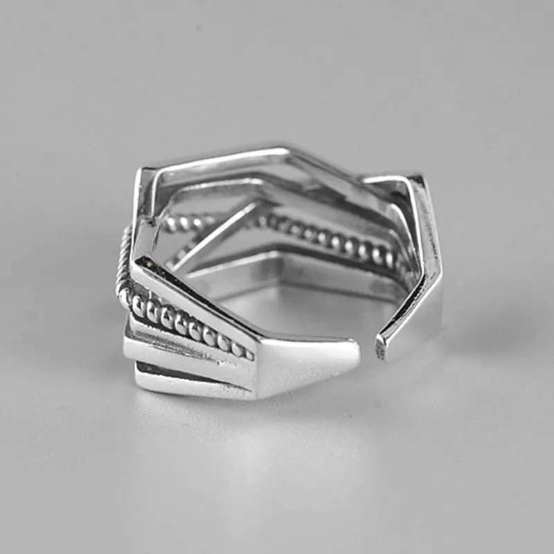 DreamySky Bijoux Boho 925 пробы серебряные геометрические кольца оригинальной формы для женщин Подарки большие Регулируемые кольца на палец