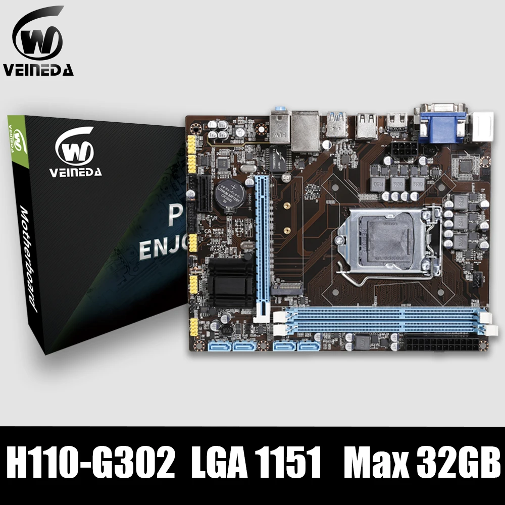 Материнская плата для настольного компьютера VEINEDA H110 G302 LGA 1151 2xDDR3 MAX 32GB PCI-E 1X 16X для Intel Core i7/i5/i3/CPU mATX.