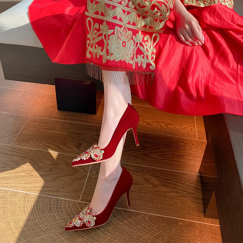 

2021 New Wedding Shoes Bridal Shoes Red Wedding Shoes Pumps High Heels Women's Shoes for Wedding Women Black Heels