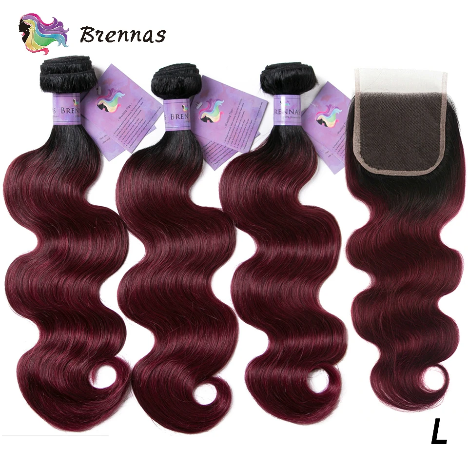 Омбре пучки волос с закрытием волнистые человеческие волосы 4x4 кружева закрытие