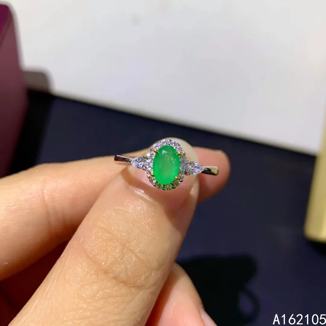 925 pure silver Chinese style natural Emerald women's classic popular oval two color adjustable gem ring fine jewelry support de