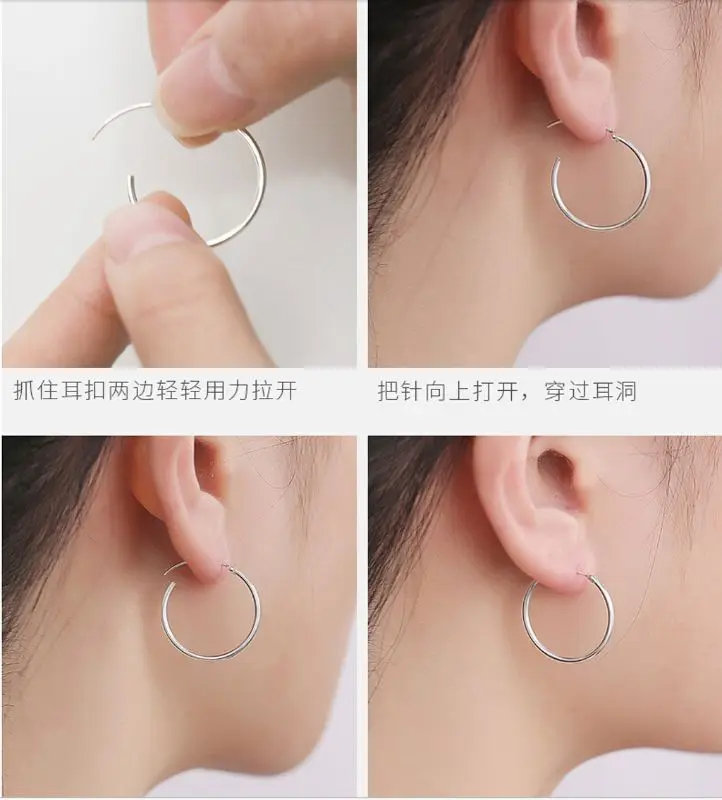 

10mm/12mm/14mm/16mm/18mm/20mm 925 Sterling Hinged Hoop Earring Round Thin Circle Sleepers Earrings