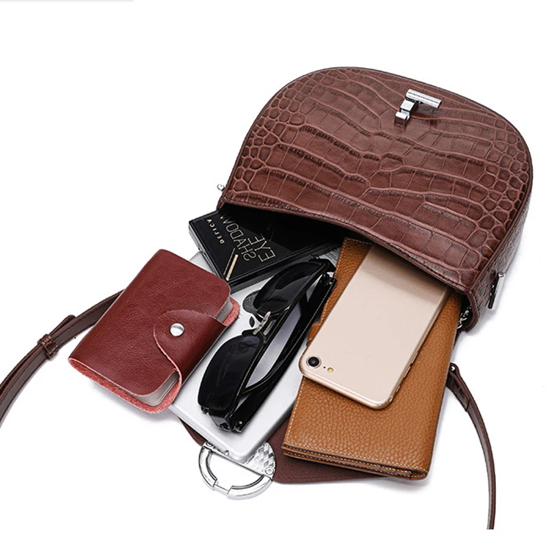 

AODUX 100% Genuine Cow Leather Crocodile pattern Classic Small Bags Women Messenger Cross Body Top Cowhide Purse Shoulder Bag