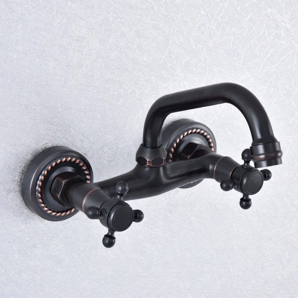 

Oil Rubbed Brass Double Cross Handle 2 Hole Wall Mounted Kitchen Bathroom Basin Faucet Sink Mixer Taps Swivel Spout 360' dsf739