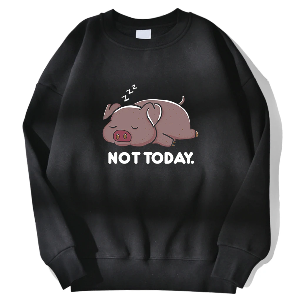 

Sweatshirts Cartoon Pig Not Today Printing Autumn Hoodies Male Retro Streetwear Sweatshirt Man Warm Fashion Brand Hoodie Men