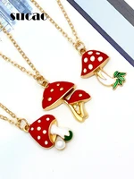 red mushroom pendant rose gold necklace cute food shape sweet chain necklace prensent women kids jewellery for girls wholesale