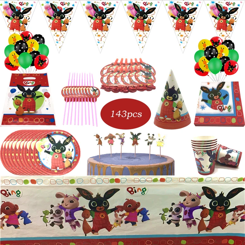 Decoraciones con tem&aacute;tica de dibujos animados para fiesta de cumplea&ntilde;os de ni&ntilde;os, globos, vasos de papel de dibujos animados, placa de bandera, suministros para Baby Shower, bolsas de regalo, 143 Uds.-0