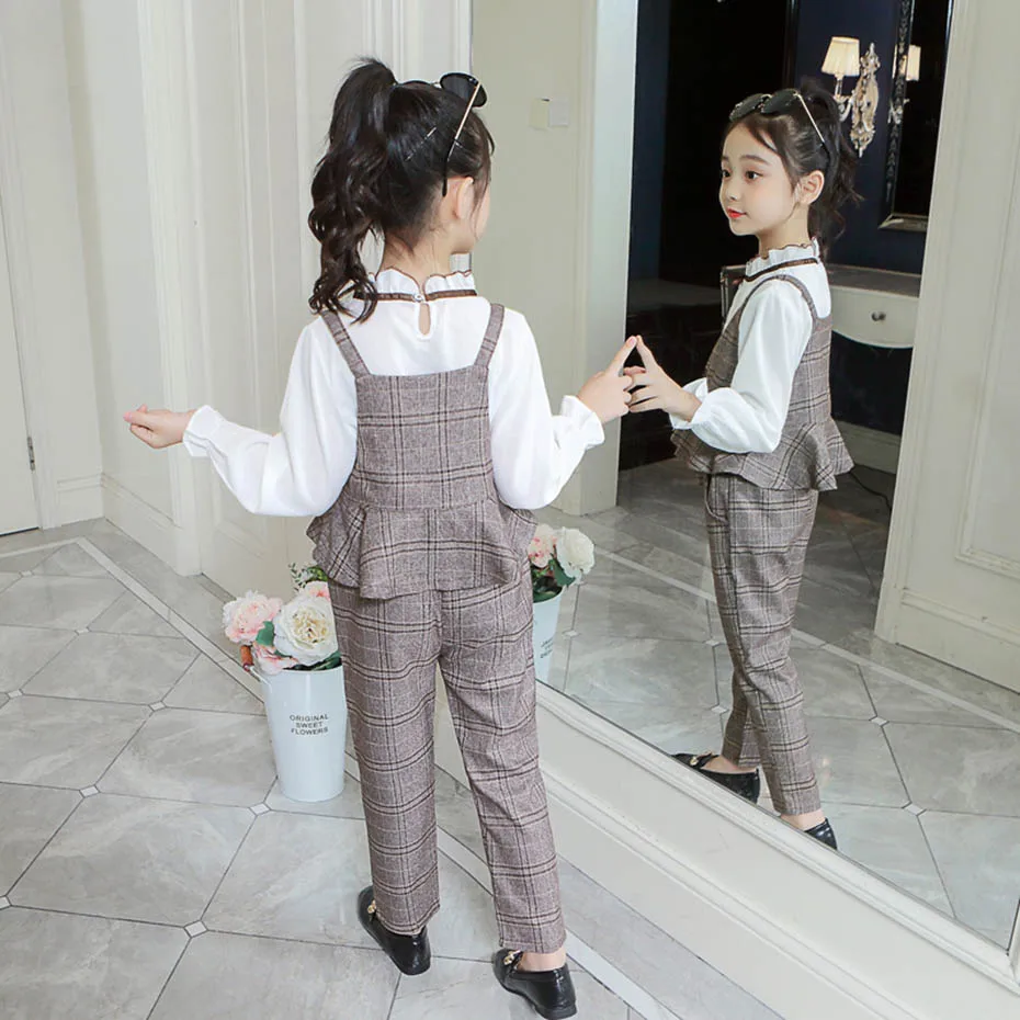 Детская одежда клетчатый жилет брюки и блузки костюмы для девочек вечерние
