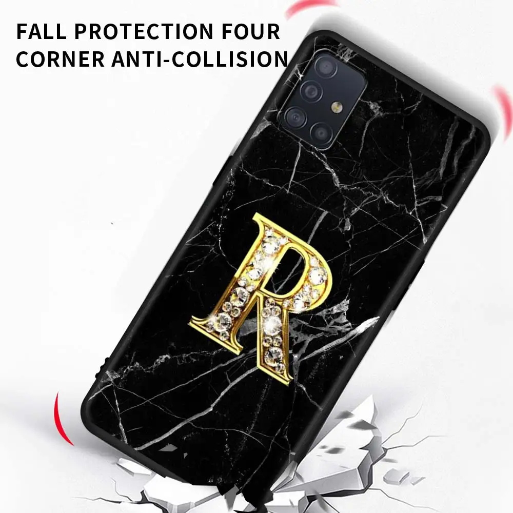 

Marble Letters Diamond A M Case For Samsung Galaxy A51 A71 A21S A31 A12 A41 A52 A72 A42 5G A11 A01 A91 Black Shell Phone Coque