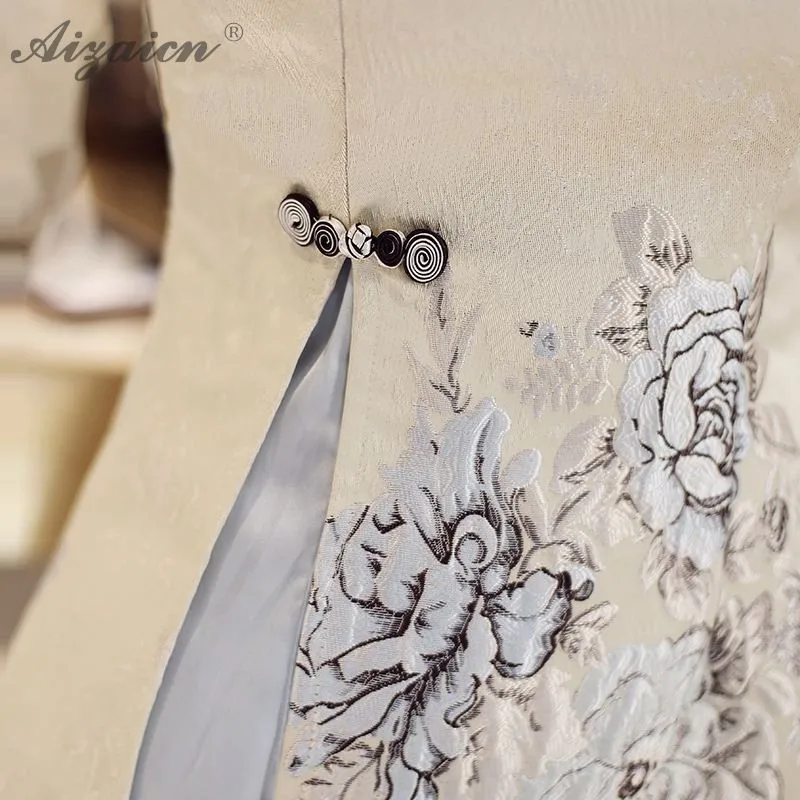 Высококлассное жаккардовое переплетение Cheongsam китайское модное китайское традиционное платье Qi Pao Восточный стиль платья с вышивкой Qipao зима