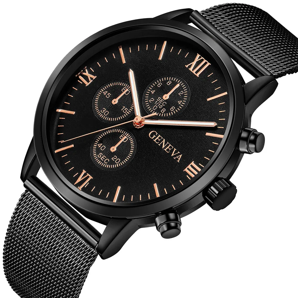 Черные большие часы мужские Топ бренд роскошные Geneva ретро стиль нержавеющая