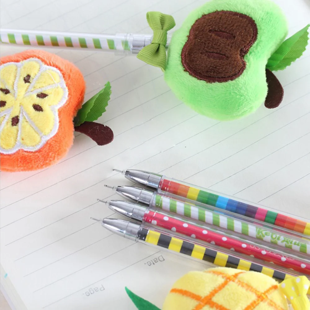 

12PCS Cartoon Plush Ballpoint Pen Student Supplies Fruit Ink Pen(Random Pattern)