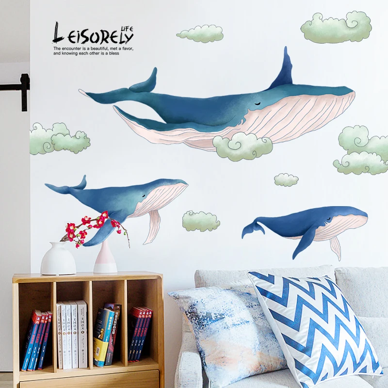 

Whale Wall Stickers Kids Room Living Room Sofa TV Backdrop Decal Poster Bedroom Warm Self Adhesive Wallpaper