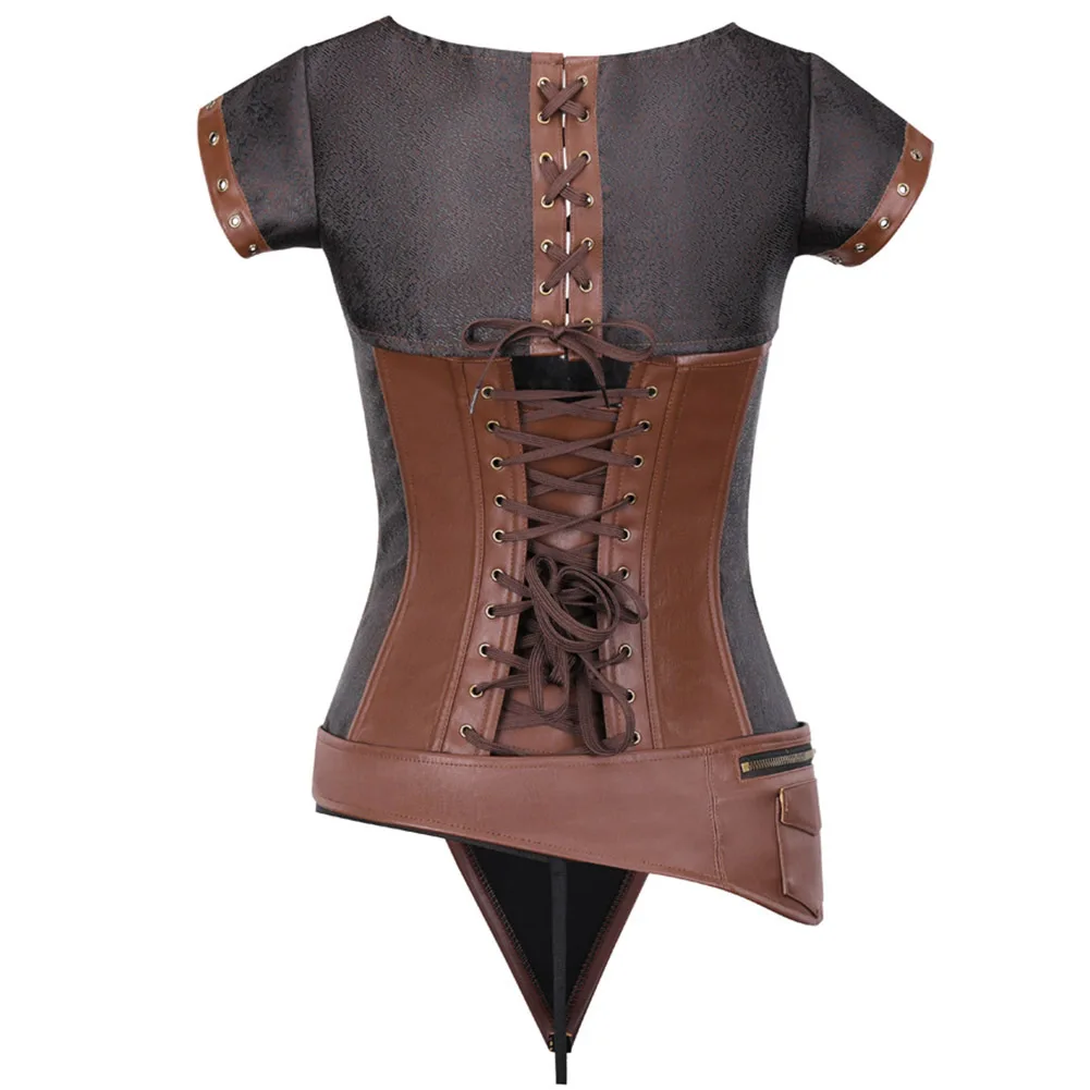 

4-piece Set Retro Punk Gothic Steampunk Corset Top Medieval Women Princess Costume Vintage Knight Corset Halloween Cosplay
