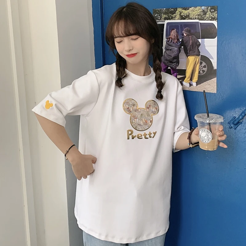 

Fashion Brand European and American Retro Mickey Short-Sleeved T-shirt Female 2021 Loose Korean Style Ins Harajuku Style Hiphop