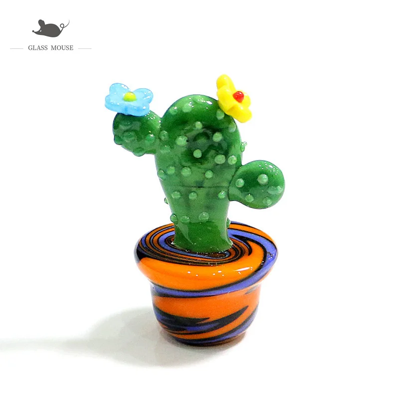 

Handmade Murano Glass Cactus Figurines Ornaments Tabletop Craft Adornment Creative Colorful Cute Miniature Plant For Home Decor