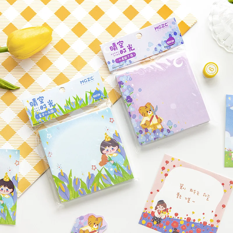 

Fabiano 100pcs Memopads Kawaii Girl Notepads Cartoon Notes Animal Happy Time Message Pads for Office School Supplies