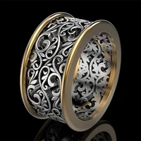huitan carved pattern women band rings punk vintage party finger accessories metallic style personality female ring jewelry