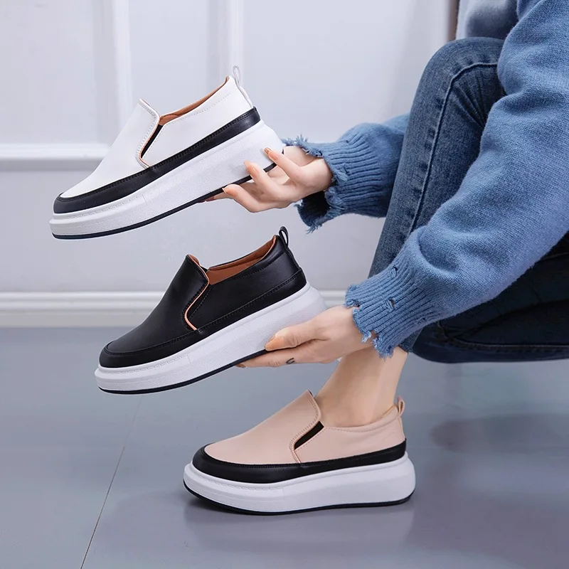 

Женские кроссовки без шнуровки, розовые повседневные белые кроссовки из искусственной кожи на плоской платформе, с круглым носком, весна 2021