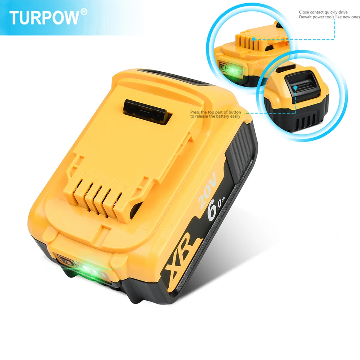 Сменный аккумулятор Turpow 20 в 6000 мАч для DeWalt DCB184 DCB200 DCB182 DCB180 DCB181 литий-ионный