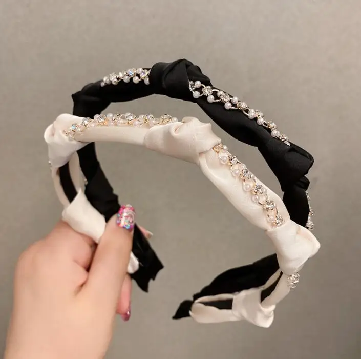 

Rhinestone hair band women rhinestone Korean thin knotted hair retro pearl hair accessories